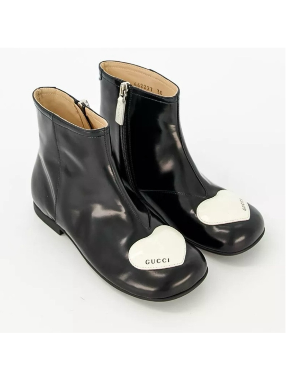 Gucci Kids Black Leather White Heart Patch Ankle Boots Size 31 - Picture 1 of 16